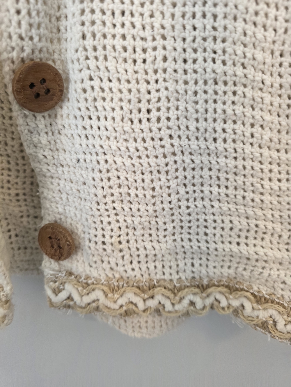 JouJou Crochet Knit Vest Cream Boho Button Front Sleeveless Top Size S - Picture 4 of 7